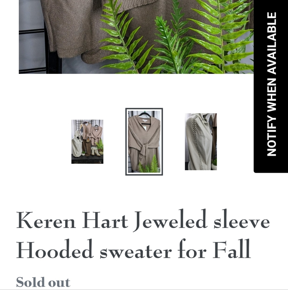 NWT Keren Hart Jeweled Sleeve Hooded Sweater size S Mocha Tan S-2390 - Picture 8 of 16